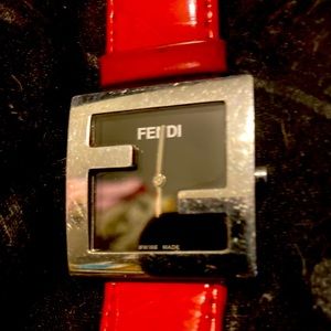 FENDI Horology 4000L Black square face, Sapphire crystal,Red Dolce calfskin band